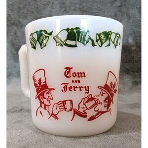 Vintage Fire-King Auld Lang‎ Syne Tom and Jerry Milk Glass Mug 1950s Holiday Cup
